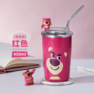 Ly Giữ Nhiệt Gấu Dâu Lotso Siêu Xinh Lõi Inox 304 Chống Gỉ 450ml