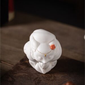 Tượng Cửu Vĩ Hồ Gốm Sứ Màu Trắng Mang Lại May Mắn, Sức Khỏe, Tình Duyên