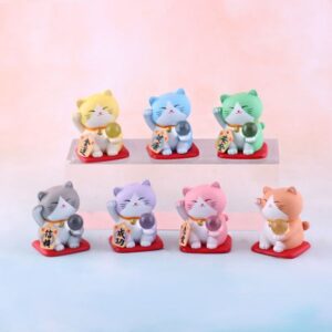 Mô Hình Mèo May Mắn Maneki Neko Cầm Ngọc Trang Trí Tiểu Cảnh, Bàn Làm Việc, Làm Quà Tặng