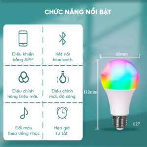 Bóng Đèn LED RGB Điều Khiển Bằng APP, Chế Độ Nháy Theo Nhạc, Hẹn Giờ Tự Tắt