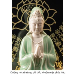 Tượng Quan Âm Bồ Tát Ngồi Thiền An Nhiên Kèm Kệ Đèn Led Bát Nhã Tâm Kinh