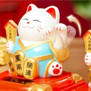 Mèo Thần Tài Vẫy Tay Dùng Năng Lượng Mặt Trời, Hộp Mica - Mèo Maneki Neko Mang Lại May Mắn Tài Lộc Cho Gia Chủ