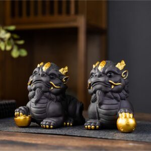 Cặp Tượng Tỳ Hưu Gốm Tử Sa Mang Lại May Mắn, Tài Lộc