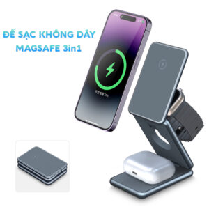 Đế Sạc Nhanh Không Dây 15W 3in1 Có Nam Châm Cho iPhone, Apple Watch, Airpod, Các Dòng Hỗ Trợ Sạc Không Dây