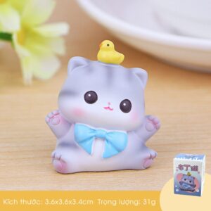 Set 4 Mèo Xám Mini Cute Làm Quà Sinh Nhật, Trang Trí