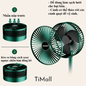 Quạt Mini Gấp Gọn, Quạt Để Bàn 3 Chế Độ Gió, Sạc USB Tích Điện 2000mAh