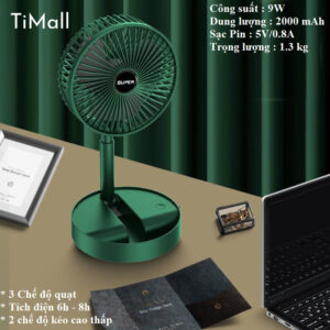 Quạt Mini Gấp Gọn, Quạt Để Bàn 3 Chế Độ Gió, Sạc USB Tích Điện 2000mAh