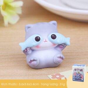 Set 4 Mèo Xám Mini Cute Làm Quà Sinh Nhật, Trang Trí