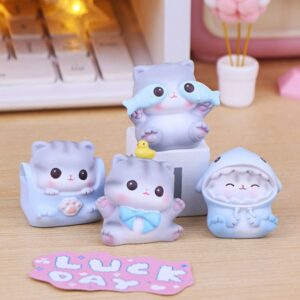 Set 4 Mèo Xám Mini Cute Làm Quà Sinh Nhật, Trang Trí