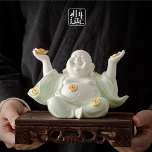 Tượng Phật Di Lặc Xanh Ngọc Ngồi Cười Gốm Tử Sa - Mang Lại Bình Yên, May Mắn