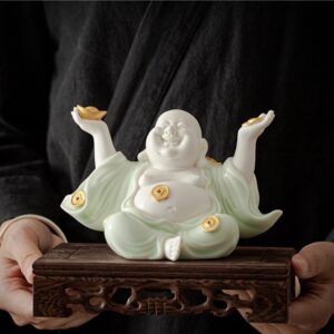 Tượng Phật Di Lặc Xanh Ngọc Ngồi Cười Gốm Tử Sa - Mang Lại Bình Yên, May Mắn