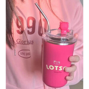 Ly Giữ Nhiệt Gấu Dâu Lotso Siêu Xinh Lõi Inox 304 Chống Gỉ 450ml