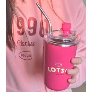 Ly Giữ Nhiệt Gấu Dâu Lotso Siêu Xinh Lõi Inox 304 Chống Gỉ 450ml