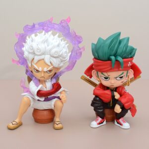 Mô Hình One Piece Luffy Gear 5 & Zoro Chibi Ngồi Trên Thùng Gỗ