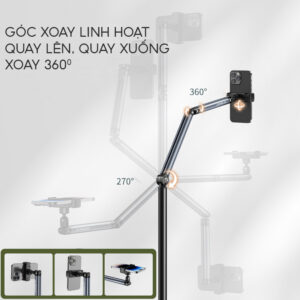 Arm Kẹp Đỡ Điện Thoại, Tablet Giá Đỡ Điện Thoại Dạng Đứng Bằng Hợp Kim Nhôm, Cao Đến 1.6m và Xoay 360 Độ