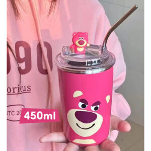 Ly Giữ Nhiệt Gấu Dâu Lotso Siêu Xinh Lõi Inox 304 Chống Gỉ 450ml