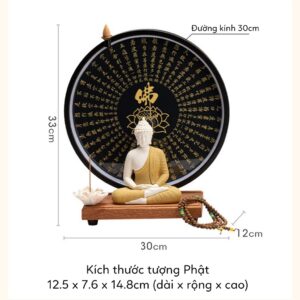 Tượng Phật Thích Ca Ngồi Thiền An Nhiên Kèm Kệ Đèn Led Bát Nhã Tâm Kinh