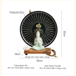 Tượng Quan Âm Bồ Tát Ngồi Thiền An Nhiên Kèm Kệ Đèn Led Bát Nhã Tâm Kinh