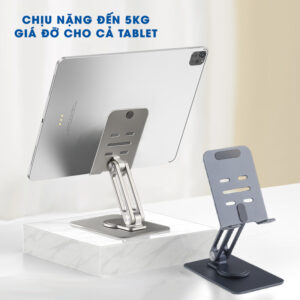 Giá Đỡ Điện Thoại, Máy Tính Bảng Xoay 360 Độ Bằng Hộp Kim Nhôm, Chống Trượt, Chịu Nặng Đến 5kg