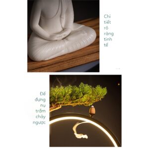Tượng Phật Thích Ca Ngồi Thiền Dưới Gốc Cây Kèm kệ Đèn Led Decor An Yên