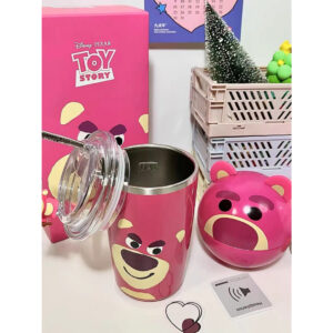 Ly Giữ Nhiệt Gấu Dâu Lotso Siêu Xinh Lõi Inox 304 Chống Gỉ 450ml
