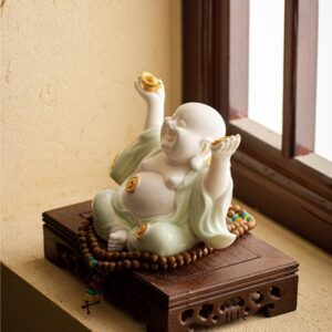 Tượng Phật Di Lặc Xanh Ngọc Ngồi Cười Gốm Tử Sa - Mang Lại Bình Yên, May Mắn