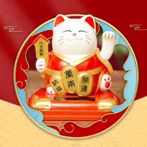 Mèo Thần Tài Vẫy Tay Dùng Năng Lượng Mặt Trời, Hộp Mica - Mèo Maneki Neko Mang Lại May Mắn Tài Lộc Cho Gia Chủ