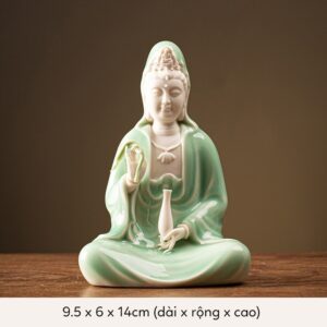 Tượng Quan Âm Bồ Tát Ngồi Thiền An Nhiên Kèm Kệ Đèn Led Bát Nhã Tâm Kinh