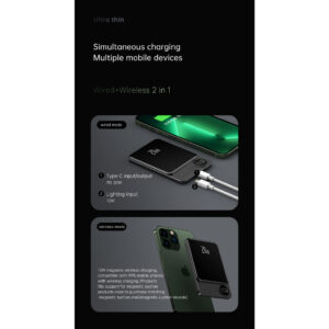 Pin Sạc Dự Phòng Không Dây Từ Tính 10000mAh, Sạc Nhanh PD 20W, Đèn LED Hiển Thị Pin