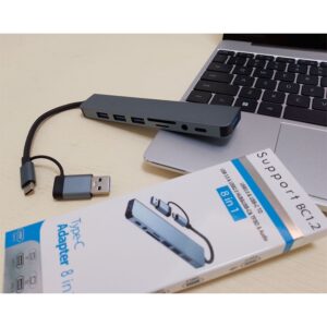 Hub Type C, Hub USB Chia Cổng 8 IN 1, Cổng Chuyển Đổi Type C cho Macbook Tích Hợp Cổng USB Cho PC, Laptop