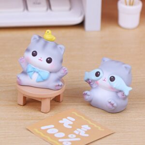 Set 4 Mèo Xám Mini Cute Làm Quà Sinh Nhật, Trang Trí