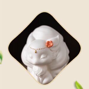 Tượng Cửu Vĩ Hồ Gốm Sứ Màu Trắng Mang Lại May Mắn, Sức Khỏe, Tình Duyên