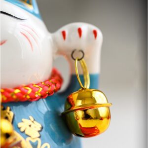 Mèo Thần Tài Maneki-Neko Mini Cầm Chuông Gió Để Bàn Làm Việc Mang Lại May Mắn, Tài Lộc