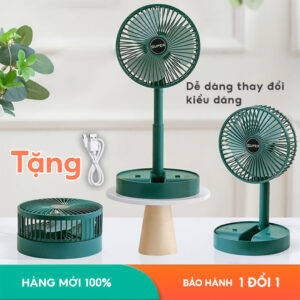 Quạt Mini Gấp Gọn, Quạt Để Bàn 3 Chế Độ Gió, Sạc USB Tích Điện 2000mAh