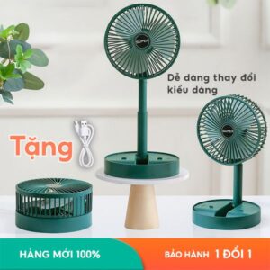 Quạt Mini Gấp Gọn, Quạt Để Bàn 3 Chế Độ Gió, Sạc USB Tích Điện 2000mAh